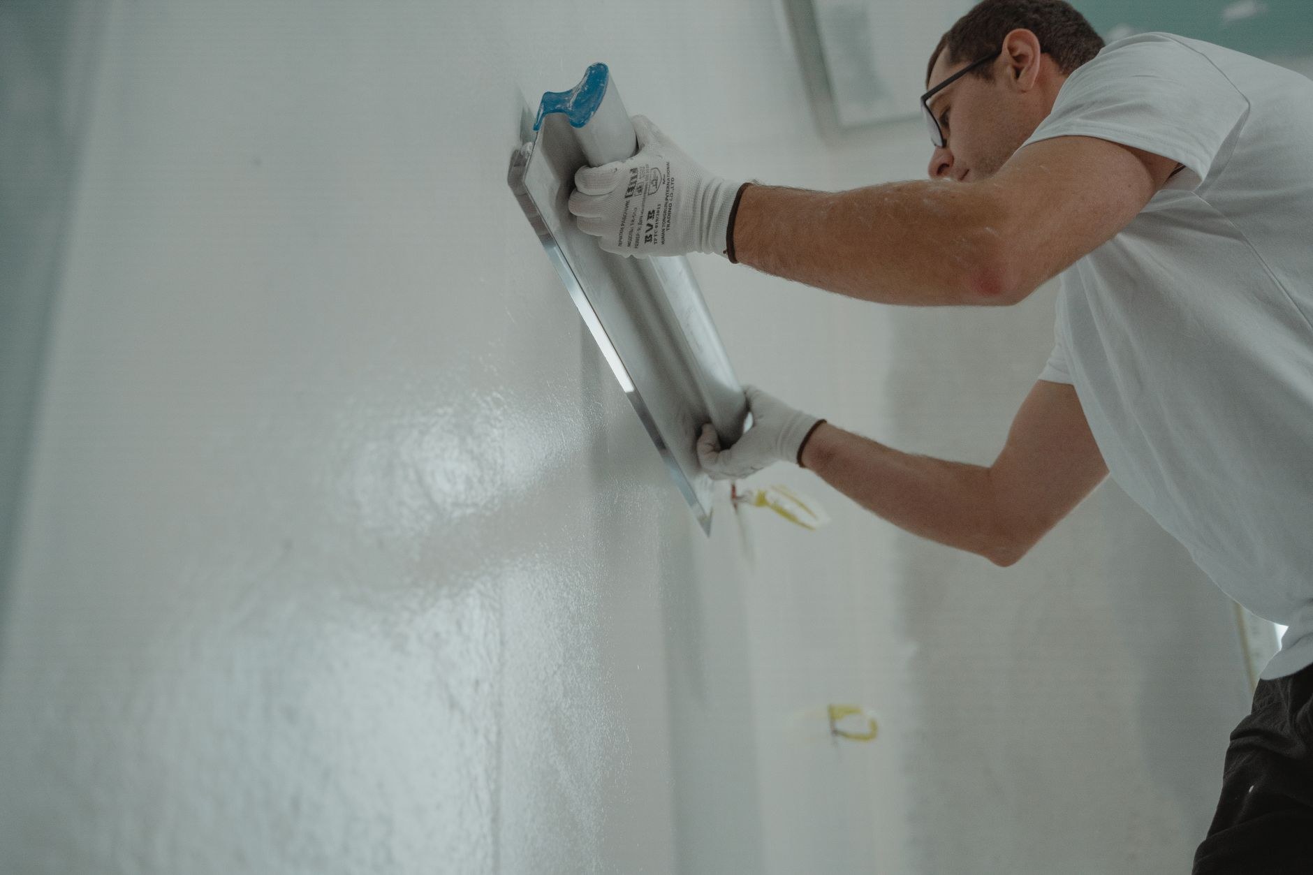 Plastering work in progress on a wall