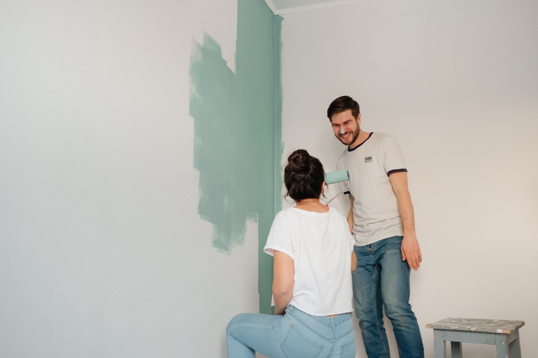A room mid-renovation prepped for decorating